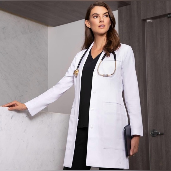 Jaanuu White Lab Coat with Notched Lapel and Long Sleeves - Picture 1 of 6